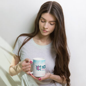 White glossy mug - pink & blue tie dye